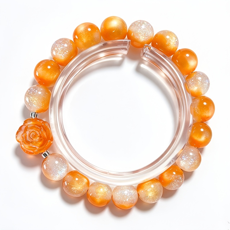 2pcs Cuddly Bear & Rose Bead Bracelet Set, Luminous Design